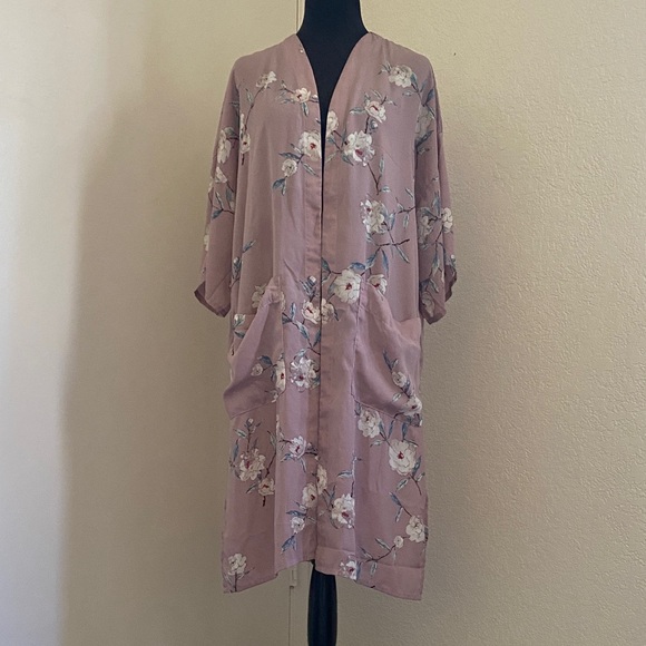 Blossom Print Women's Robe in Mauve - Picture 1 of 9